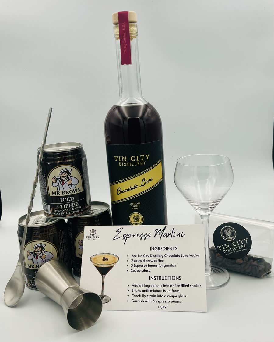 Chocolate Love Vodka in the Tin City Espresso Martini cocktail kit